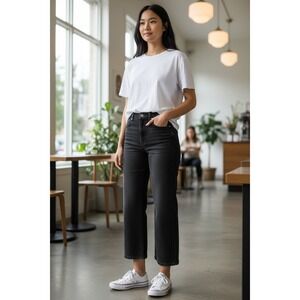 AVA & VIV Womens Wide Leg Cropped Jeans Black Size 24 Cotton‎ Blend